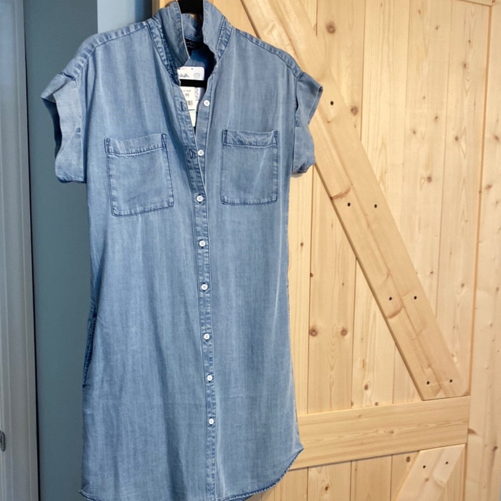 Denim XS “Velvet Heart” Light Blue Button-Up Dress